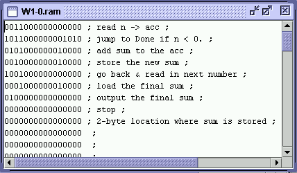 string of zeros and ones in a historical computer interface